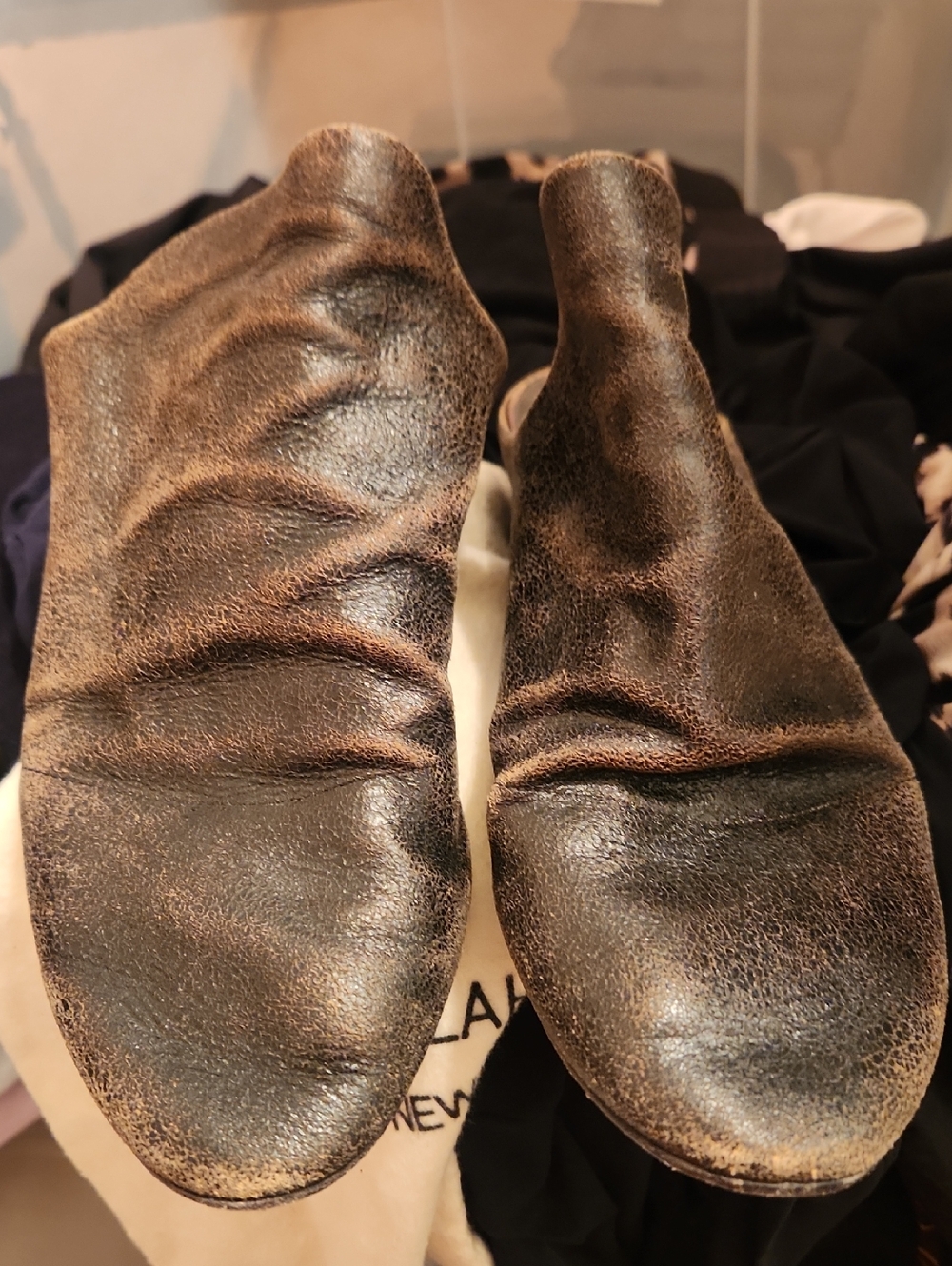 Marsell Distressed Black Leather Slip-On Shoes